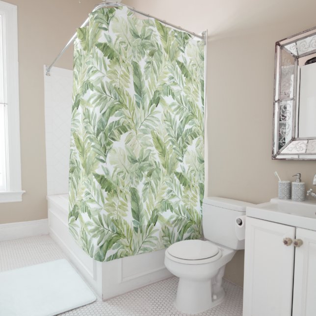 Rideaux De Douche Feuilles de palmier vert tropical (En situation)