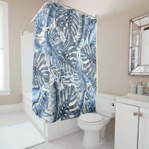Rideaux De Douche Feuilles de palmiers tropicaux bleus vintage été î