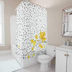 Rideaux De Douche Feuilles d'érable jaune et pois gris
