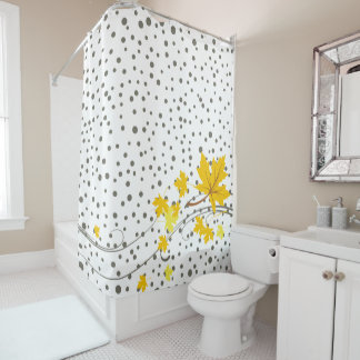 Rideaux De Douche Feuilles d'érable jaune et pois gris