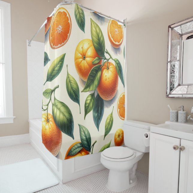 Rideaux De Douche Feuilles d'orange au citron aquarelle (En situation)