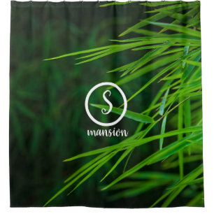 Rideaux De Douche Feuilles en bambou avec logo et texte personnalisa