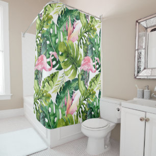 Rideaux De Douche Feuilles et Flamants roses tropicaux