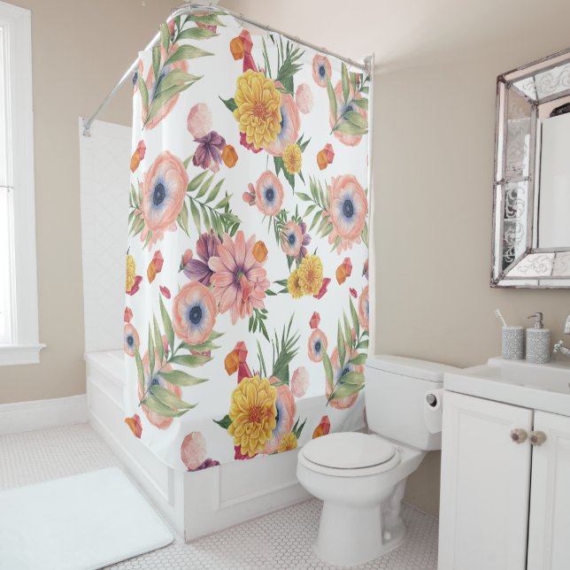 Rideaux De Douche Feuilles Et Fleurs (En situation)