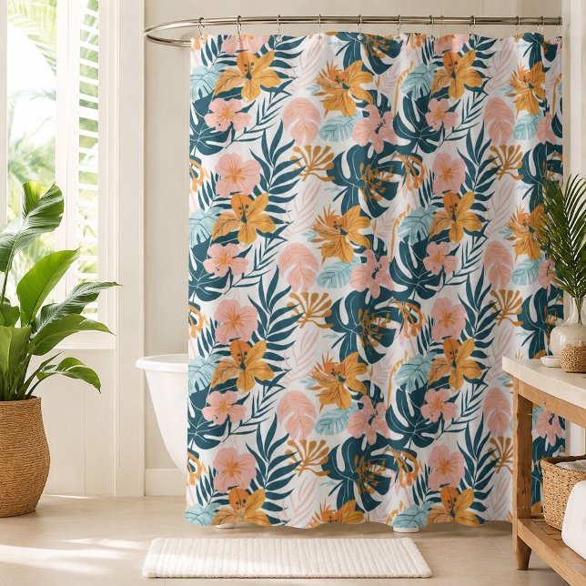 Rideaux De Douche Feuilles Fleurs Tropicales Bohème (Créateur téléchargé)