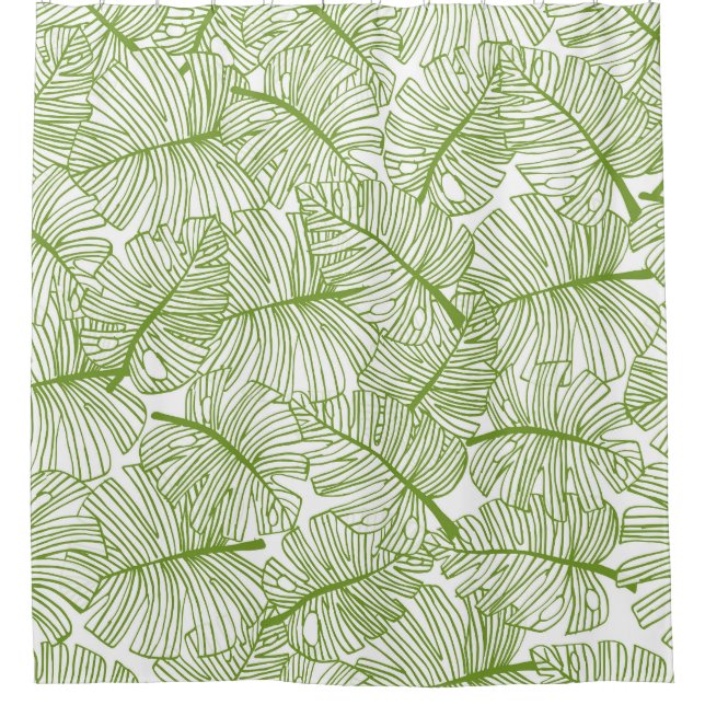 Rideaux De Douche Feuilles Monstera, design floral sans soudure. (Devant)