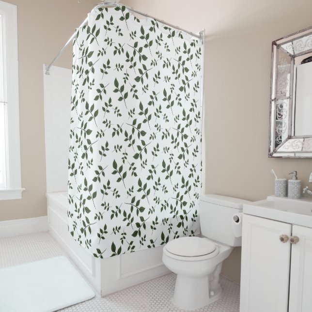 Rideaux De Douche Feuilles motifs blancs (En situation)