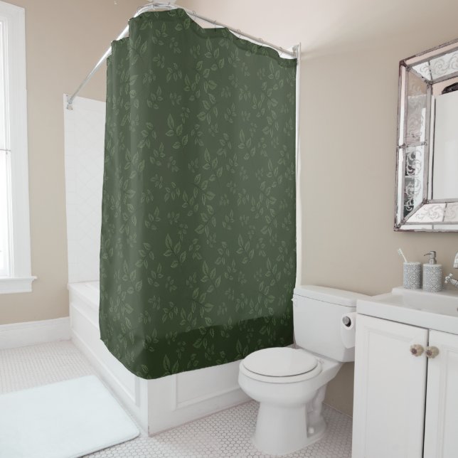 Rideaux De Douche Feuilles motifs vert foncé (En situation)