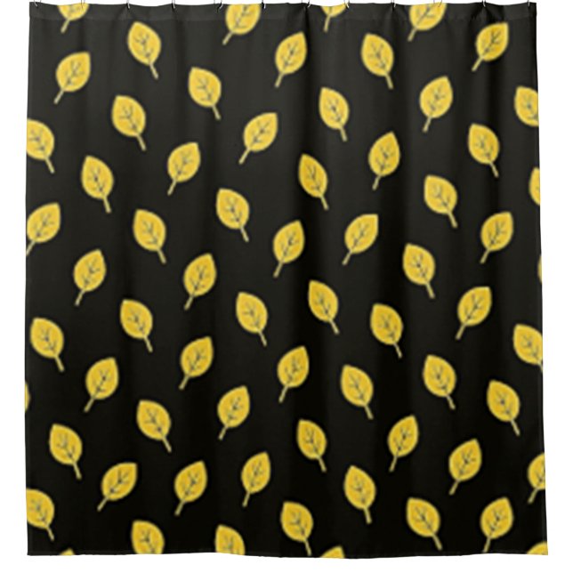 Rideaux De Douche Feuilles noires et jaune doré (Devant)