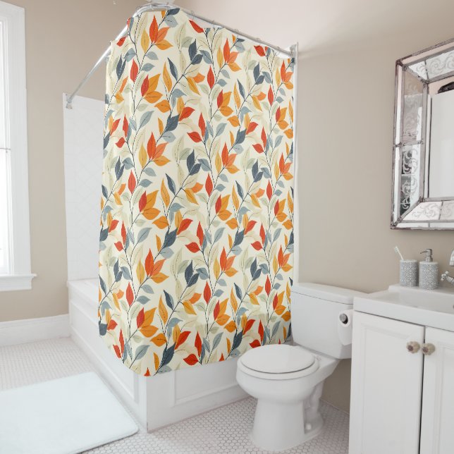 Rideaux De Douche Feuilles orange et bleu outrepasser (En situation)