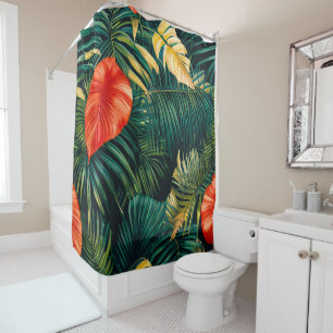 Rideaux De Douche Feuilles tropicales colorées et fleurs d'Hibiscus