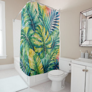 Rideaux De Douche Feuilles Tropicales Luxuriantes Style Géométrique