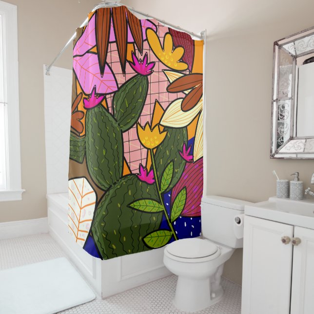 Rideaux De Douche feuilles tropicaux Abstraits et fleurs (En situation)