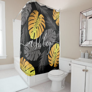 Rideaux De Douche Feuilles tropicaux d'or