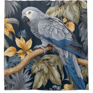 Rideaux De Douche Feuilles tropicaux du perroquet gris d'Afrique