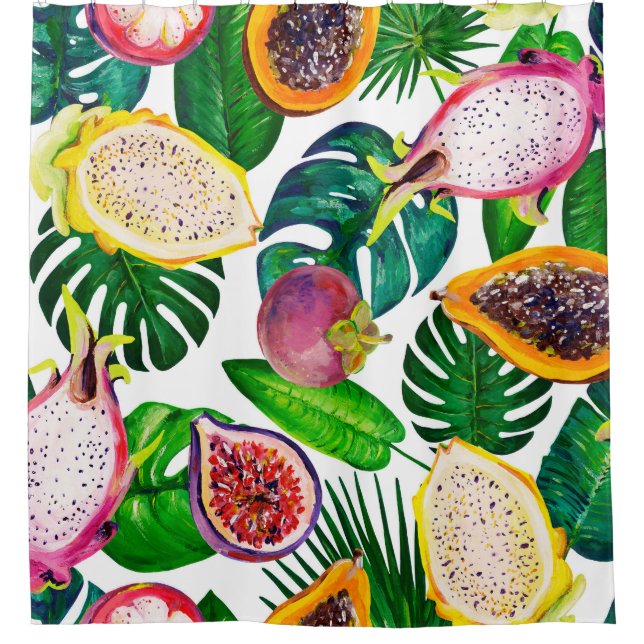 Rideaux De Douche Feuilles tropicaux, fruits, gouache sans couture m (Devant)