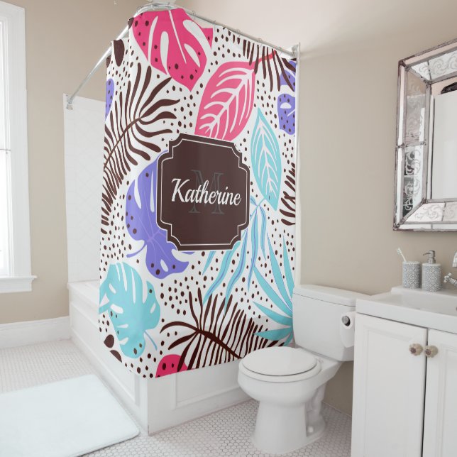 Rideaux De Douche Feuilles tropicaux mignons (En situation)