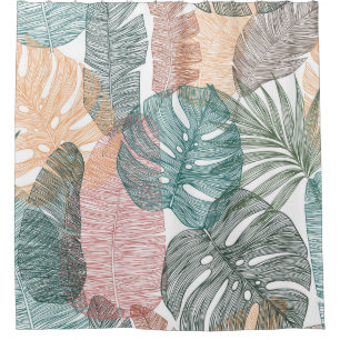 Rideaux De Douche Feuilles tropicaux : motif vintage à main.