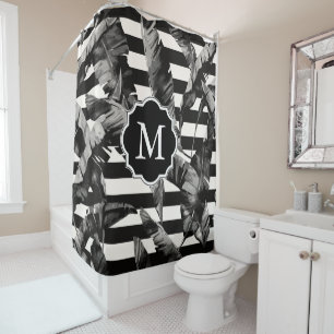 Rideaux De Douche Feuilles tropicaux noirs et blancs