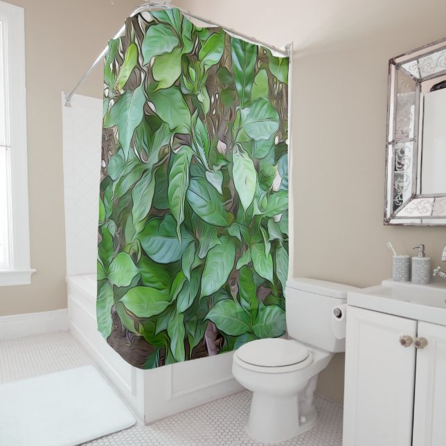 Rideaux De Douche Feuilles verts du jardin peint (En situation)
