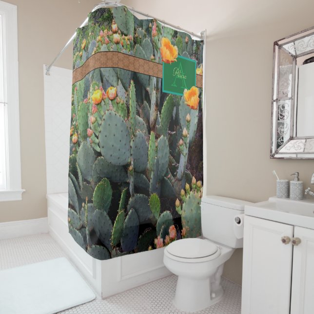 Rideaux De Douche Figuier de barbarie orange personnalisé de (En situation)