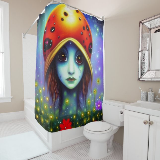 Rideaux De Douche Fille au chapeau coccinelle (En situation)