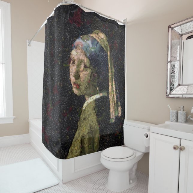 Rideaux De Douche Fille Avec Une Fraise Élevant Beau Art Spoof (En situation)