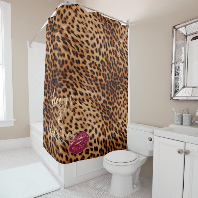 Rideaux De Douche Fille Glam Leopard Hugs & Kisses Lips (En situation)