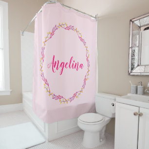 Rideaux De Douche Fille, jolie couronne florale rose Nom personnalis
