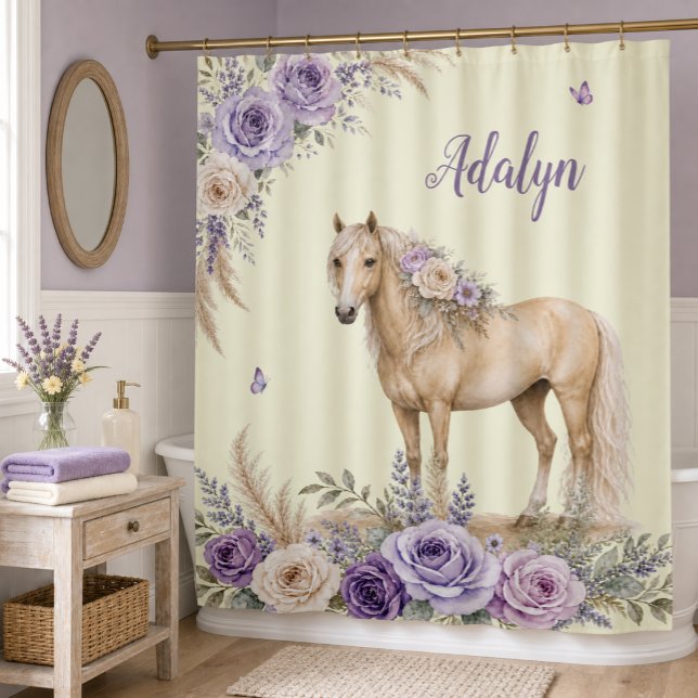 Rideaux De Douche Fille Monogramme Cheval Rose Jaune Violet (Créateur téléchargé)
