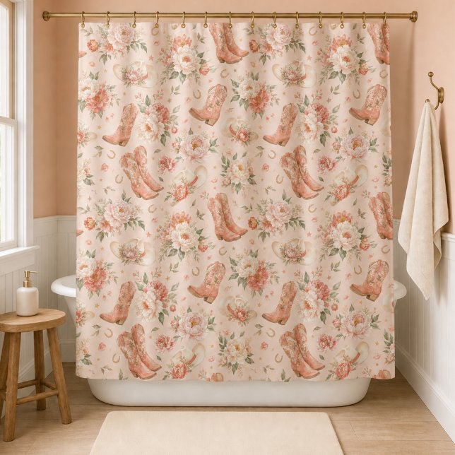 Rideaux De Douche Fille Peach Western Coquette Shabby Chic  (Créateur téléchargé)