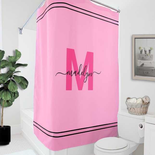 Rideaux De Douche Fille rose Personnalisé Nom Élégant Monogramme (Girly Pink Personalized Elegant Name Monogram Shower Curtain)