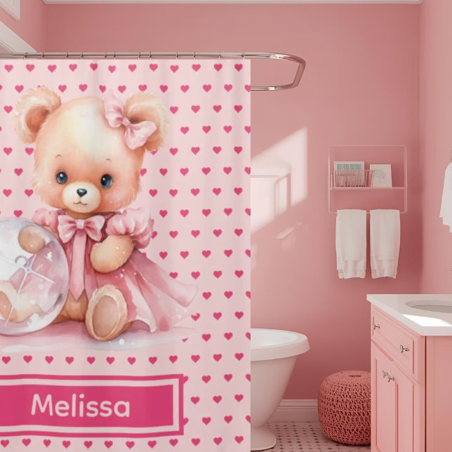 Rideaux De Douche Fille Rose Teddy Ours Monogramme Douche Rideaux (Créateur téléchargé)