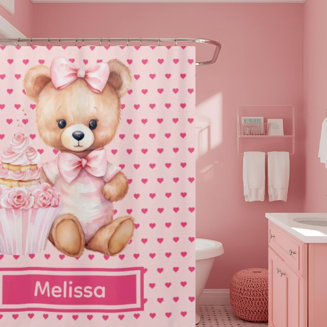 Rideaux De Douche Fille Rose Teddy Ours Monogramme Douche Rideaux (Créateur téléchargé)