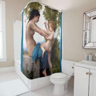 Rideaux De Douche Fille Se Défendant Contre Eros Cupid Fine Art
