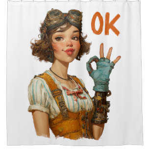 Rideaux De Douche Fille Steampunk geste OK confiant