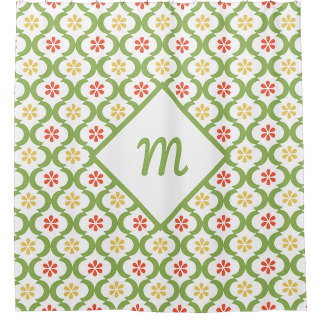 Rideaux De Douche Fille vert Quatrefoil mignonne Daisées et Monogram (Devant)