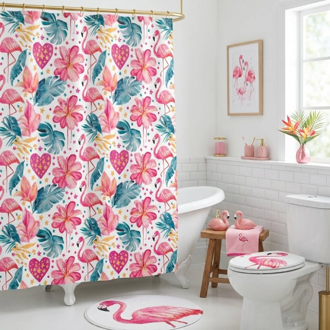 Rideaux De Douche Filles roses flamant tropical  (Créateur téléchargé)