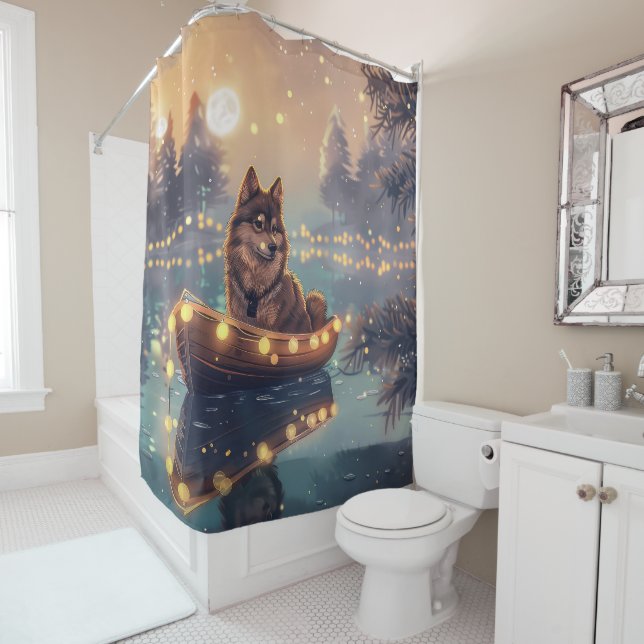 Rideaux De Douche Finlandais Lapphund Noël Festive Voyage (En situation)