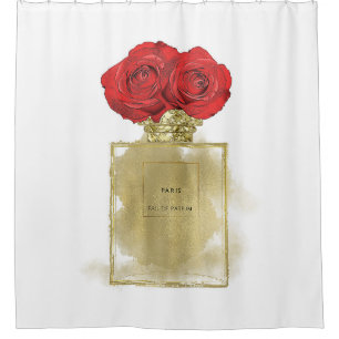 Rideaux De Douche Flacon de parfum Floral Fashion Roses rouges Glamo