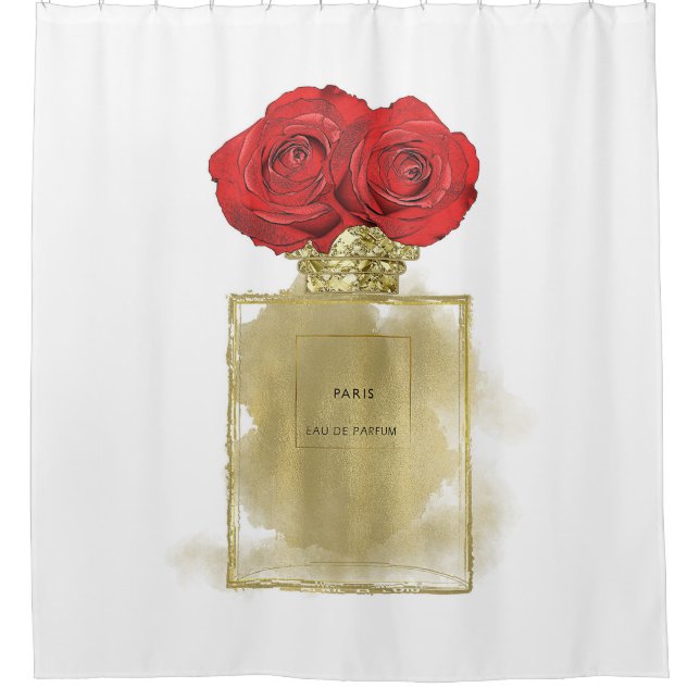 Rideaux De Douche Flacon de parfum Floral Fashion Roses rouges Glamo (Devant)