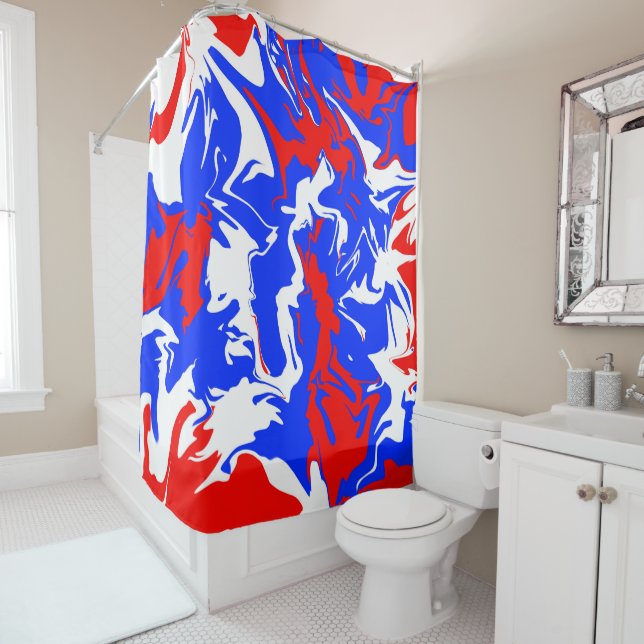 Rideaux De Douche Flacons de rouge, blanc et bleu (En situation)