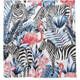 Rideaux De Douche Flair tropical : Flamant rose Zebra Paradise