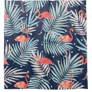Rideaux De Douche Flamant rose Aquarelle : Pink Tropical Elegance.