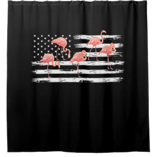 Rideaux De Douche Flamant rose caricature rose Cute USA Drapeau 4 ju