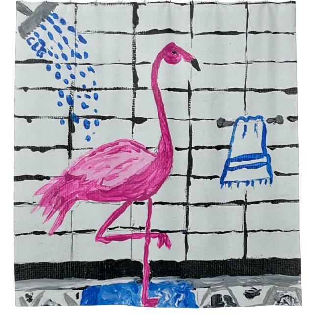 Rideaux De Douche Flamant rose dans la douche (Devant)