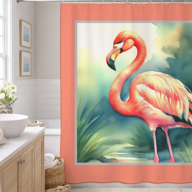Rideaux De Douche Flamant rose de peinture aquarelle (Créateur téléchargé)