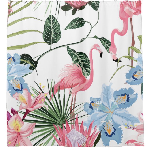Rideaux De Douche Flamant rose Fleurs Exotiques Tropical Simples (Devant)