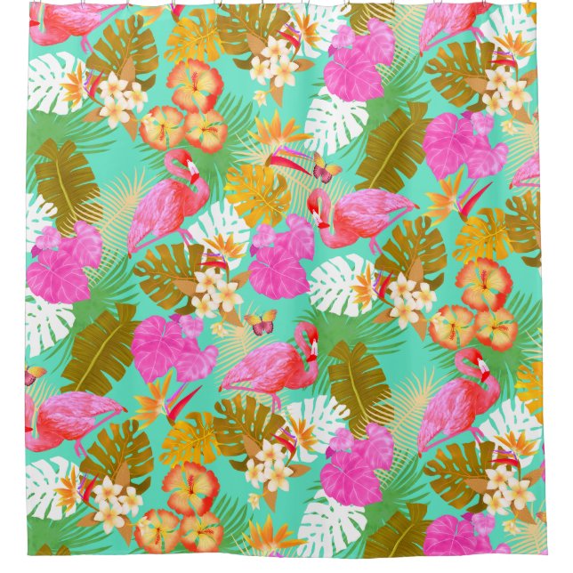 Rideaux De Douche Flamant rose Garden Turquoise (Devant)