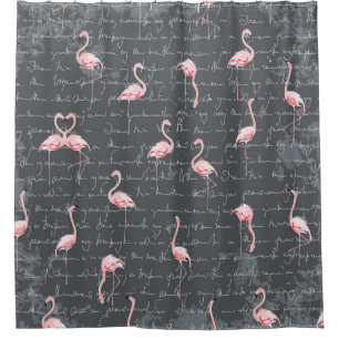 Rideaux De Douche Flamant rose : Gris foncé Vintage.